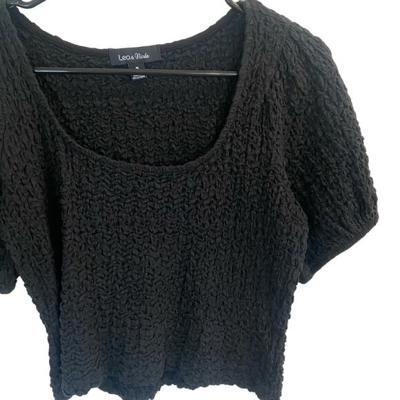 Lea & Viola Anthropologie puff short sleeve textured crop top Black stretchy S - Picture 5 of 9